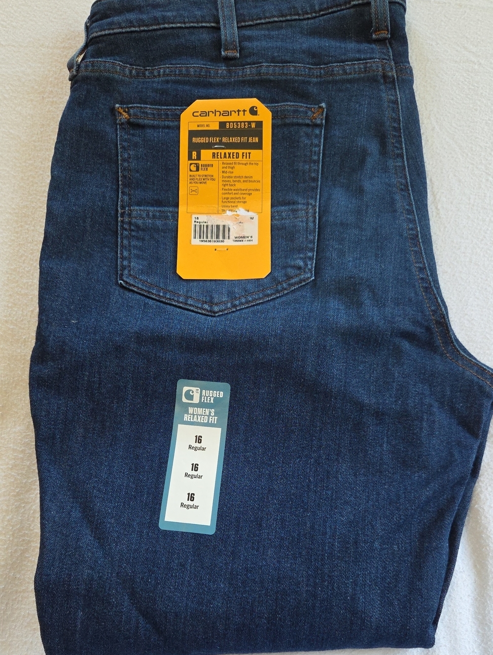 Carhartt Rugged Flex Relaxed Fit Women's Straight Leg Jeans Dark Blue 16 Reg NWT